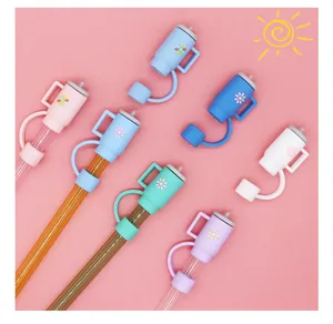 Silicone mini cup straw covers 10mm dust plug cute flower straw accessories for tumbler