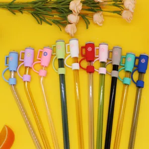 Colorful silicone straw covers reusable drinking straw caps dust-proof tips set for cups