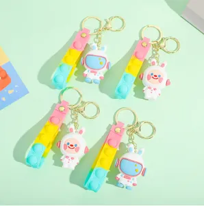 Cute cartoon space rabbit keychain pvc astronaut bag charm pop it pendant accessory gift