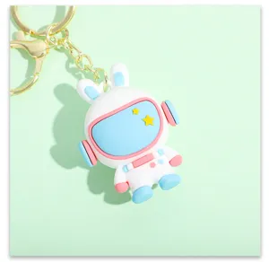 Cute cartoon space bunny keychain PVC 3D astronaut doll bag pendant charm key ring.