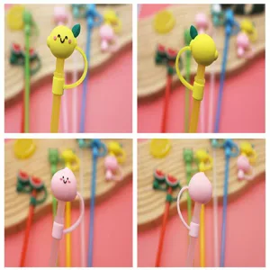 Cute cartoon fruit straw caps, silicone dust-proof plugs for 8mm drinks and milk tea.