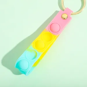Gradient silicone push pop bubble fidget toy keychain with metal ring cute portable pendant.