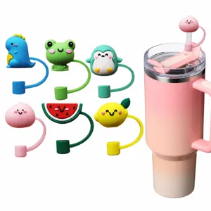 Cute Cartoon Silicone Straw Cap Dustproof Leakproof Straw Plug Reusable Drink Straw Cover Accessories For Tumbler