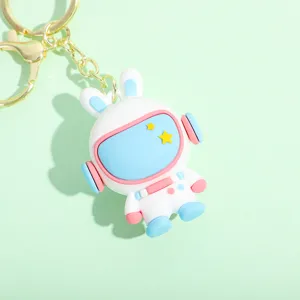 Cute cartoon space rabbit PVC keychain astronaut keyring and lovely bag pendant accessory.