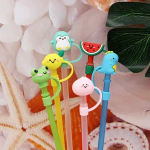 Cute cartoon silicone straw covers and dust-proof plugs for 8mm reusable drinking straws