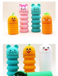 Cute telescopic silicone pencil case large capacity cartoon stationery storage pouch bag