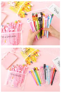Cute pink cartoon gel pen set student cute signature pens with transparent storage bag 20pcs
