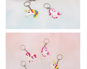 Cute cartoon unicorn PVC soft rubber keychain detail view, perfect bag charm and keyring items.