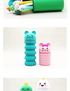Silicone telescopic pencil case cute animal stationery pouch large capacity holder