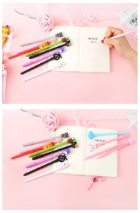 Cute pink cartoon gel pen set student sign pens cute animal cap black ink writing stationery.