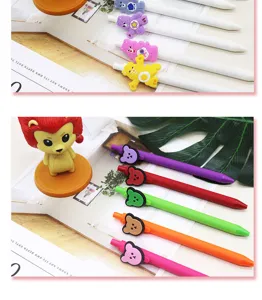 Cute cartoon bear gel pens with matte finish, smooth push-action black writing stationery.