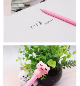 Cute cartoon gel pen with 0.38mm black ink and 3D soft pig topper for daily study.