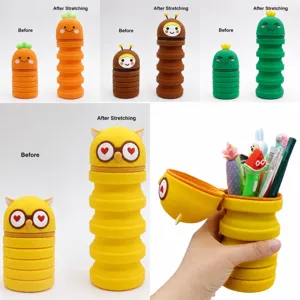 Creative Silicone Pencil Case Large Capacity Telescopic Pen Holder Cute Cartoon Animal Stationery Organizer For Students