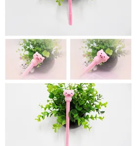 Cute cartoon gel pen with soft silicone pig topper, ideal for school students stationery.