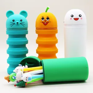 Creative silicone pencil case large capacity telescopic pen holder school stationery bag