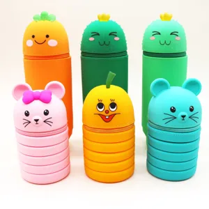 Cute cartoon silicone telescopic pencil pouch, creative large capacity stationery organizer.