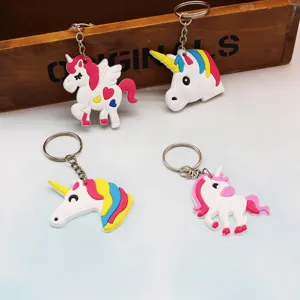 Cute Cartoon Unicorn PVC Soft Rubber Keychain Animal Key Ring Bag Pendant Fashion Accessories For Kids