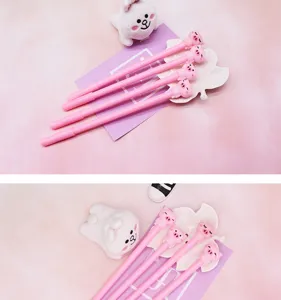 Cute cartoon gel pens set with pink 3D pig toppers, smooth black ink stationery for students.