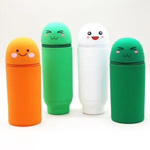 Cute silicone pencil case large capacity retractable pen holder student stationery bag