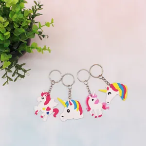 Cute cartoon unicorn PVC keychain set with metal rings, perfect for bags and keys gifts.