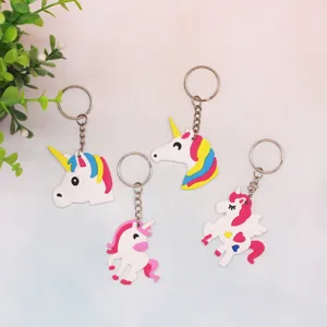 Cute cartoon unicorn keychain set PVC soft rubber key ring bag pendant cute animal accessories