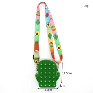 Cactus pop it fidget silicone crossbody bag cute fruit lanyard coin purse children toy