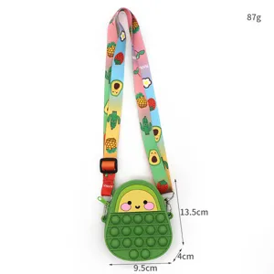 Silicone avocado pop it crossbody bag cute fruit coin purse sensory fidget toy for kids girls