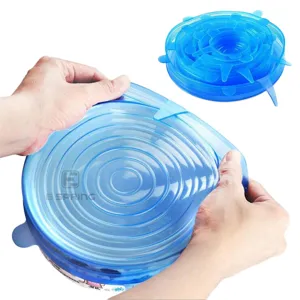 Couvercles extensibles en silicone lot de 6 réutilisables pour bols de cuisine bleu vif