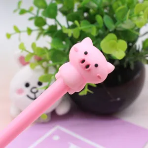 Cute cartoon 3D soft rubber pig gel pen, black ink signature pen for students stationery.