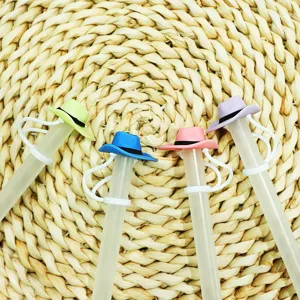 Cute cowboy hat silicone straw covers for 10mm reusable straws, dust plug straw toppers set.