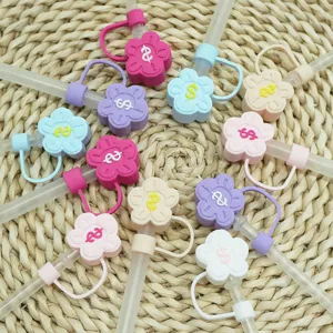 Silicone flower straw covers with dollar symbol, 10mm dustproof plug for tumblers.