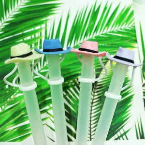 Cute cowboy hat silicone straw covers fit 10mm reusable drinking straws, dustproof plugs.