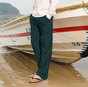 Herren Freizeithose Leinenhose mit vielen Taschen Detailansicht, bequeme Sommerhosen neu.