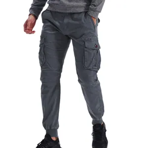 Men's casual cargo pants solid color dark grey trousers with multiple pockets for daily wear