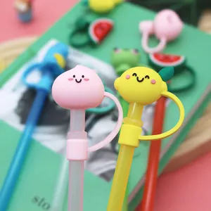 Cute cartoon silicone straw cover 8mm dustproof leakproof straw plug for daily drinks cup