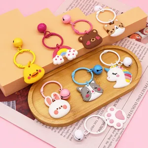 Schattige Cartoon PVC Sleutelhanger Macaron Bel Sleutelhanger Tas Hanger Dier Bloem Smiley Sleutelhanger Voor Vrouwen Kinderen Cadeau
