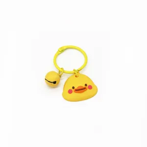 Schattige tekenfilm gele eend sleutelhanger met bel pvc sleutelring tas hanger leuk cadeau mode