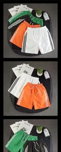 Casual summer sports shorts, loose fit straight five-point trousers with side stripes.