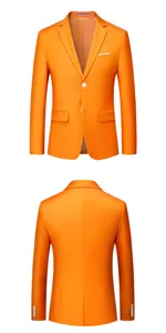 Vue detaillee de la veste de costume decontractee pour homme orange, dos et face.