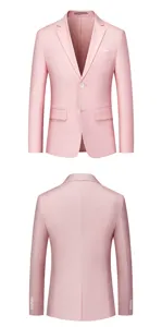 Veste de costume homme rose en detail, blazer uni simple boutonnage face et dos vue.
