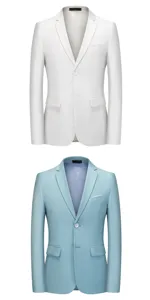 Vue détaillée du blazer de costume pour homme uni avec col à revers et fermeture boutonnée.