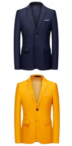 Veste de costume de loisirs d'affaires pour hommes détail bleu marine blazer jaune