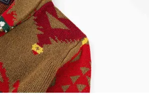 Men's retro jacquard knit sweater detail shot, showing autumn winter long sleeve texture.