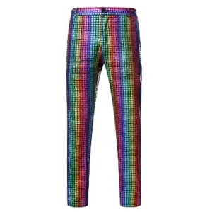 Men sparkling colorful sequin rainbow disco pants for 70s party stage costume trousers