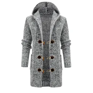 Men Casual Hooded Cardigan Sweater Long Sleeve Knit Outerwear Button Closure Fashion Winter Men Clothing