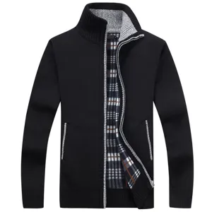 Cardigan in Maglia Foderato in Pile Invernale da Uomo Pullover Collo alla Coreana Zip Intera Capospalla Termico Cappotto in Maglia Calda Casual