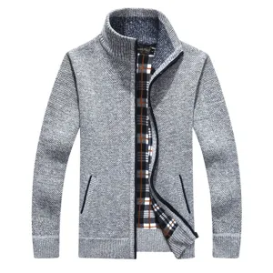Cardigan Uomo Invernale Collo Alto Foderato in Pile Maglione Lavorato a Maglia Grigio
