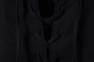 Men's casual cotton linen shirt lacing detail view, breathable fabric for summer beach wear.