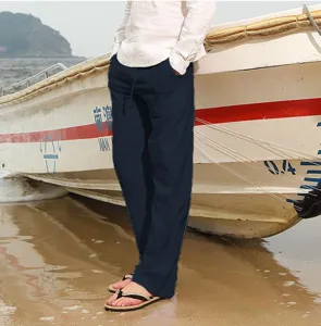 Herren Freizeit Leinen Hose lockere Passform Strand Sommer Hose Bequem Alltag Stil Detail