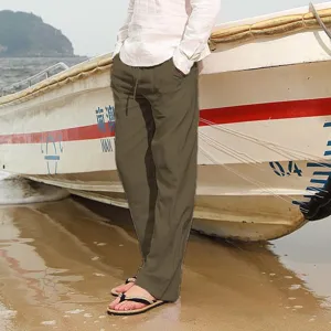 Herren Freizeit Leinenhose bequeme lose Passform gerade Hose Sommer Strandkleidung